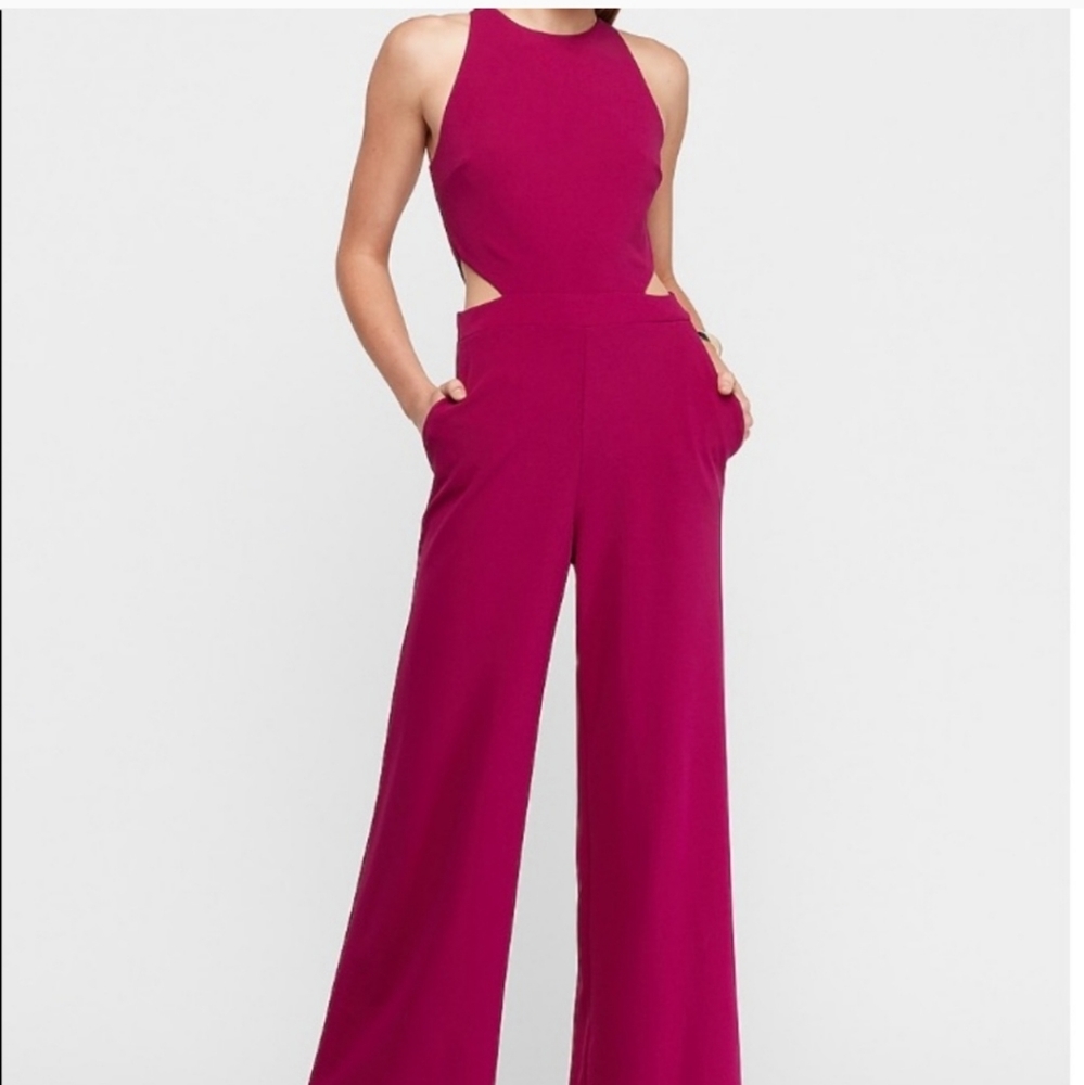 Incredible NWT magenta jumpsuit high neck wide leg